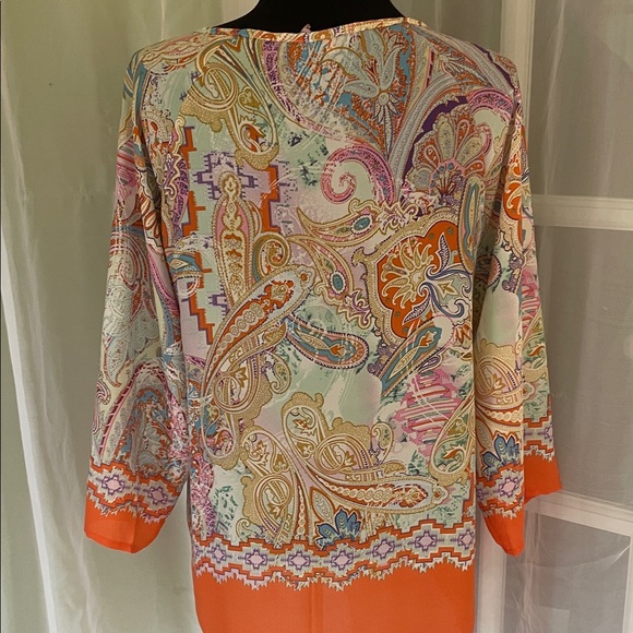 Boho style Paisley Tunic - Orange and Multicolor Size M - Picture 7 of 9